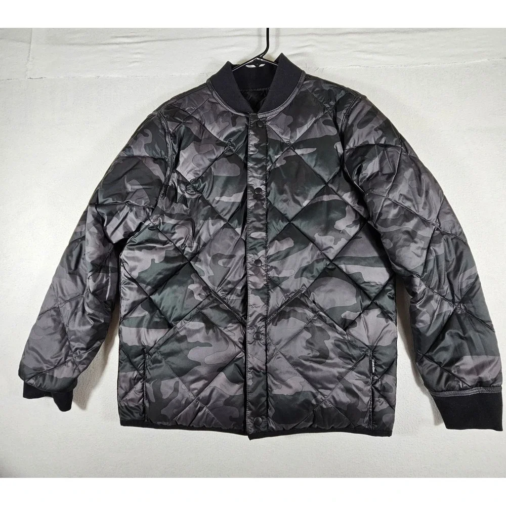 Calvin Klein Mens Reversible Diamond‎ Quilted Bomber Jacket Black Camo XL New
